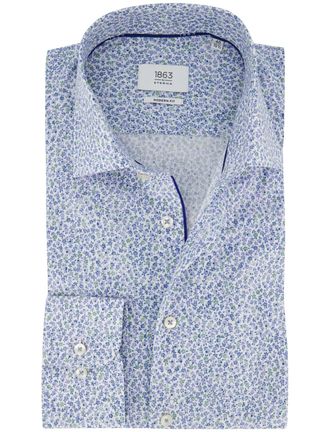 Eterna Blauw bloemen geprint overhemd Eterna 1863 Modern Fit