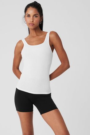 Alo | Ribbed Sea Coast Scoop Neck Tank Top in White, Size: XS