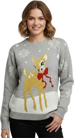Janisramone Hamishkane Christmas Jumpers for Women UK, Xmas Knitted Baby Deer Print Ladies Jumper, Novelty Crew Neck Tunic Red Top, Funny Christmas Jumpers for Wo