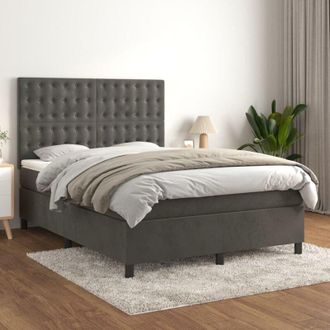 vidaXL Cama Box Spring Con Colch&oacute;n Terciopelo Gris Oscuro 140x190 Cm Vidaxl