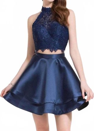 Alyce Paris Two Piece Halter Lace Mikado Cocktail Dress In Midnight