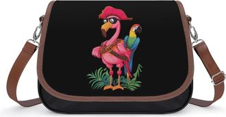 Generic Flamingo And Parrot Crossbody Bag Womens Handbag PU Message Bags Shoulder Purse with Adjustable Strap