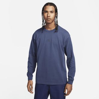 Nike Mens Nike Sportswear Premium Essentials Long-Sleeve T-Shirt in Blue | DO7390-437