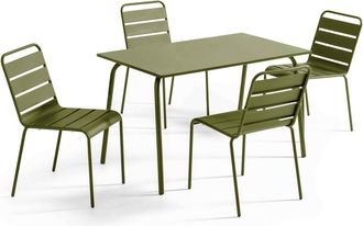 Oviala Mesa de jard&iacute;n de metal y conjunto de 4 sillas verde caqui
