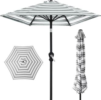 Best Choice Products 10ft Outdoor Steel Striped Market Patio Umbrella w/ Crank, Tilt Push Button, 6 Ribs