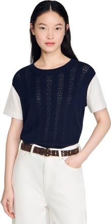 Sandro Pointelle knit sweater in Navy Blue at Nordstrom, Size X-Large