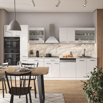 Vicco Mueble De Cocina R-line, Blanco Alto Brillo/blanco, 350 Cm Con Armario Alto, Sin Encimera