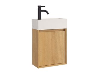 Vente-Unique Mueble lavabo suspendido con lavabo de resina blanco mate y grifo - Natural claro - 40 x 25.5 x 57 cm - SOREL