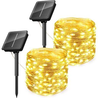 OEM [paquete De 2] Guirnalda De Luces Solares Para Exteriores, 10 M, 100 Led, 8 Modos, Luces De Jard&iacute;n Impermeables Con Cable De Cobre Plateado, L&aacute;mparas 