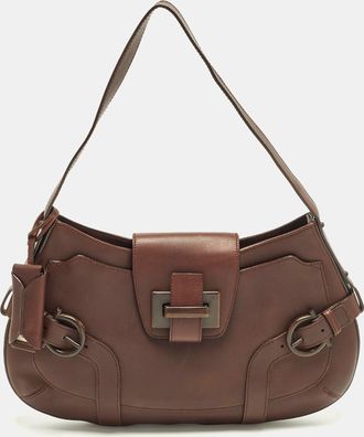 Ferragamo Buckle Dark Brown Leather Shoulder Bag