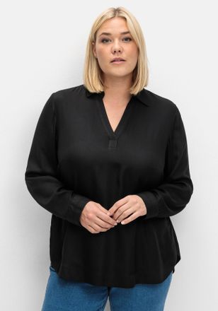 Sheego Longbluse SHEEGO, Damen, Gr. 40, schwarz, 100% Viskose, unifarben, V-Ausschnitt, Blusen Longbluse