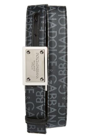 Dolce & Gabbana Logo Jacquard Coated Canvas Belt in Black/Blac at Nordstrom, Size 100 Eu