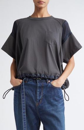 sacai x Thomas Mason Paneled Mixed Media T-Shirt in Gray/Navy at Nordstrom, Size 3