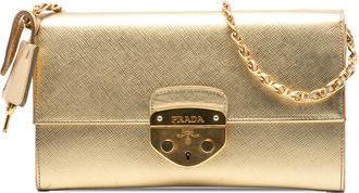Prada Tweedehands Saffiano Sound Lock Wallet On Chain