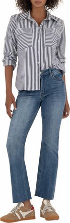 Kut from the Kloth Kelsey High Rise Fab Ab Ankle Flare Jeans In Rigor W/ Med Base Wash