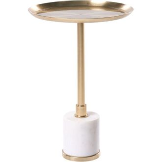 Beliani Tavolino rotondo moderno Forma geometrica Piano in metallo Base in marmo Bianco e oro &oslash; 36 cm Camelo