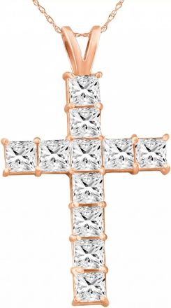 Pompeii3 5.80Ct Princess Cut Diamond Cross Pendant 14k Gold Necklace Lab Grown 1 1/2