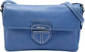 Prada Pre-owned Shoulder Bags, female, Blue, Size: ONE SIZE Pre-owned Leather Crossbody Bag