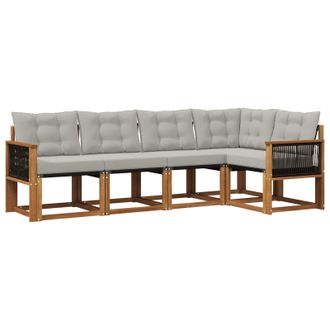 vidaXL Conjunto De Sof&aacute;s De Exterior 5 Pcs Natural Y Gris Claro Vidaxl