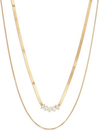 Nordstrom Cubic Zirconia Bar Layered Chain Necklace in Clear- Gold at Nordstrom
