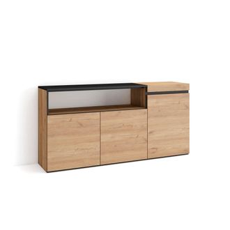 Skraut Home Aparador efecto madera roble y negro 150x35x75cm