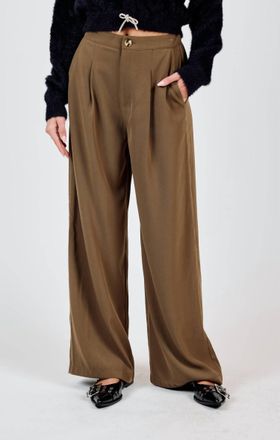 Sadie & Sage Silent Streets Wide Leg Pleated Pant In Olive Brown