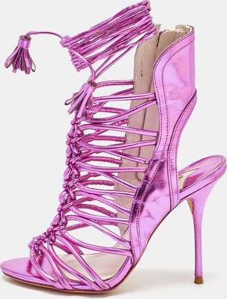 Sophia Webster Metallic Purple Leather Lacey Tie Up Sandals