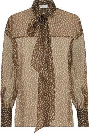 Brunello Cucinelli Dapple Silk Organza Shirt With Neck-tie