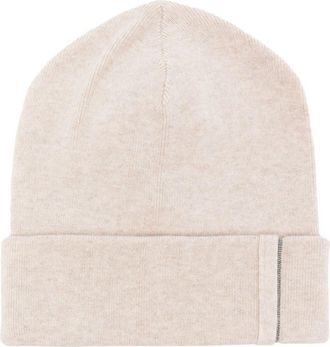 Brunello Cucinelli Monili-chain cashmere beanie - women - Cashmere/Eco Brass - S - Neutrals