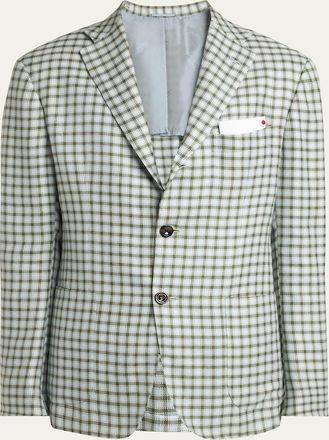 Kiton Mens Cashmere-Blend Check Sport Coat