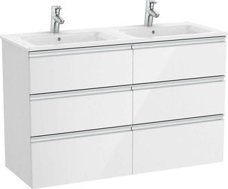 Roca Roca - Pack Unik Mueble Base De 6 Cajones + Lavabo Doble The Gap Color: Blanco Brillo