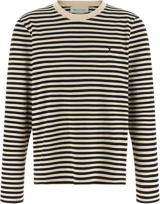 Ami Gestreepte Katoenen Jersey T-shirt - Dames - Longsleeves - Veelkleurig - S - Katoen - Tops