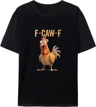 Generic F-CAW-F Funny Chicken T-Shirt, Quote Rooster Meme T-Shirt, Chicken Scream Humor Short Sleeve Crew Neck Cotton T-Shirts, 2XL