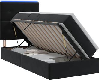 vidaXL Cama De Almacenamiento Led Con Colch&oacute;n Negro 100 X 200 Cm Vidaxl