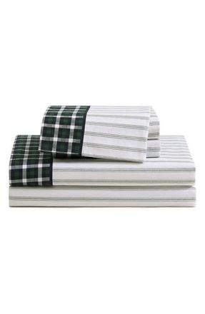 Tommy Hilfiger Cass Park Mix Check Stripe Cotton Percale Sheet Set in Paradise Green at Nordstrom, Size Twin Xl