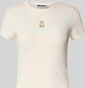 Review T-Shirt mit Motiv-Stitching in Offwhite, Größe XL