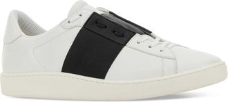 Valentino Garavani Mens White Leather Open Sneakers With Black Band Bianconeronerobianco