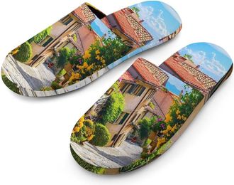 Generic Italian Street Flannel Mens Slip-on Slippers Winter Warm House Shoes with Rubber Sole for Home Hotel