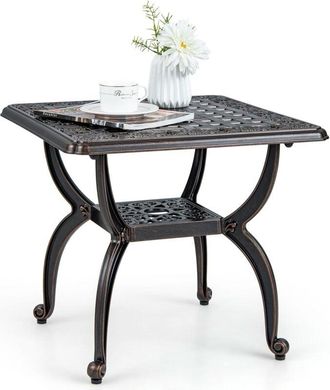 Costway Tavolino da Giardino in Alluminio Pressofuso, Tavolino Quadrato da 53 cm, con Ripiano Inferiore e Piedini Regolabili, per Giardino, Portico e