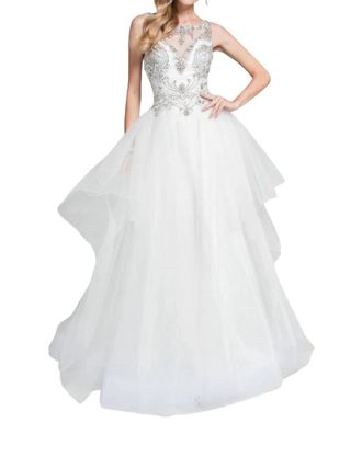 Terani Couture Beaded Sheer Illusion Prom Dress In Ivory