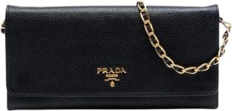 Prada Pre-owned Clutches, female, Black, Size: ONE SIZE Pre-owned Wallet on Chain