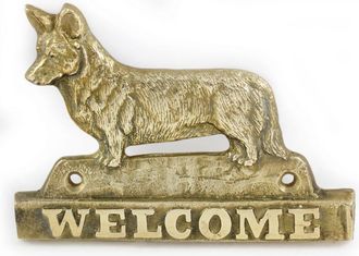 OEM Cardigan Welsh Corgi - Cartel Para Puerta Con Un Perro, Placa De Bienvenida De Lat&oacute;n, Cartel Exclusivo Con La Palabra Welcome De Art-dog