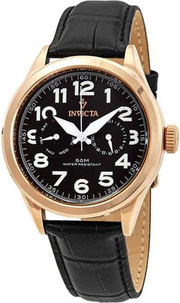 Invicta Vintage Black Dial Black Leather Mens Watch 11742
