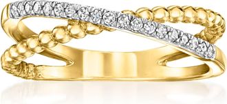 Ross-Simons Diamond Crisscross Beaded Ring in 18kt Gold Over Sterling