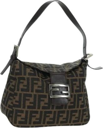 Fendi Pre-owned Shoulder Bags, female, Brown, Size: ONE SIZE Pre-owned Vintage Zucca Canvas Shoulder Bag