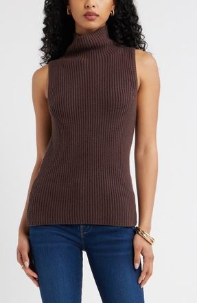 Open Edit Sleeveless Funnel Neck Sweater in Brown Seal at Nordstrom, Size X-Large