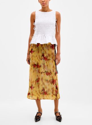 Ganni Womens Floral patchwork wraparound midi skirt