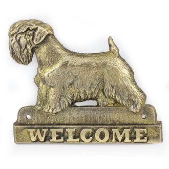 OEM Sealham Terrier - Cartel Para Puerta Con Un Perro, Placa De Bienvenida De Lat&oacute;n, Cartel Exclusivo Con La Palabra Welcome De Art-dog