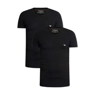 Emporio Armani T-Shirts, male, Black, Size: XL Set of Two Stretch Cotton V-Neck T-Shirts