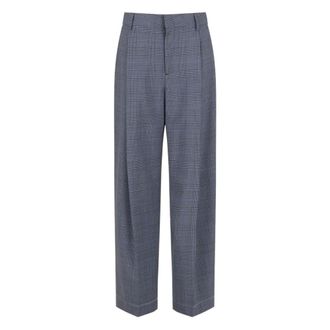 Marni Wide Trousers, female, Blue, Size: S Blue Checked Trousers with Front Pleats